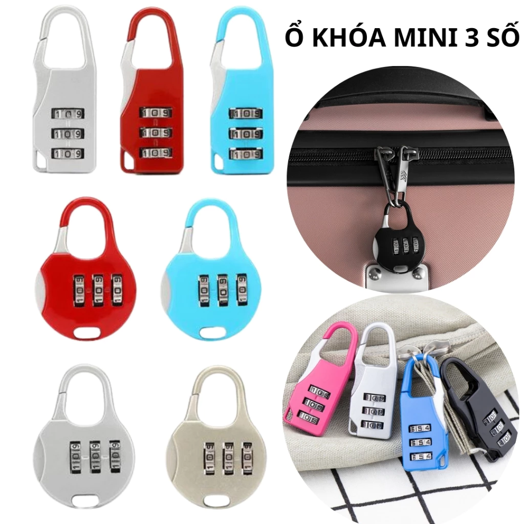 Ổ khóa mini móc bấm 3 số khóa vali hành lý, balo chống trộm an toàn