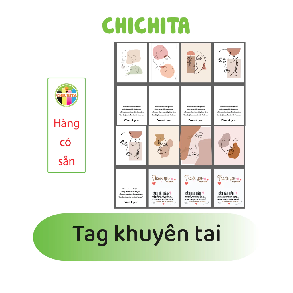(Có sẵn) 100 cái tag bìa treo khuyên, thẻ treo bông tai, Earring hang tags 7x5.4cm CHICHITA
