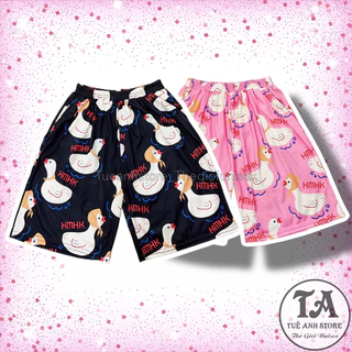 Size 38-85KG Quần Short Lững Hoạt Hình Cartoon Cute hoạ tiết Ngỗng Hồng Đen - Quần đùi cotton mùa hè nam nữ Unisex