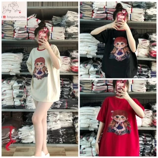 Áo thun tay lỡ cotton KHÔ IN HÌNH CÔ GÁI,form rộng tay lỡ Unisex Oversize hàng hot trend