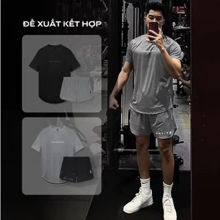 Bộ đồ tập gym chạy bộ nam Fitme chất thun thể thao, Áo thun co giãn 4 chiều Quần đùi 1 lớp Space Grey