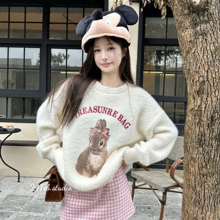 Áo len lông thỏ hình thỏ phong cách ulzzang Hàn Quốc 24Feb Studio AK69