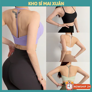 Áo bra chữ T tập gym, yoga thể thao nữ nâng ngực có đệm mút chất gân mềm mịn co giãn hàng cao cấp - Kho Sỉ Mai Xuân