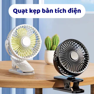 Quạt Kẹp Bàn Mini, Quạt Tích Điện Sạc Pin, Quạt Bàn 3 Cấp Độ Gió Dung Lượng Pin Lớn Xoay 360 Độ