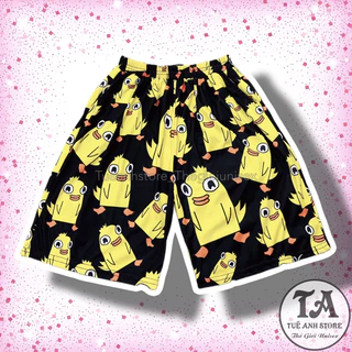 Size 38-85KG Quần Short lững Hoạt Hình Cartoon Cute hoạ tiết Con Gà Vàng Đen - Quần đùi cotton mùa hè nam nữ Unisex