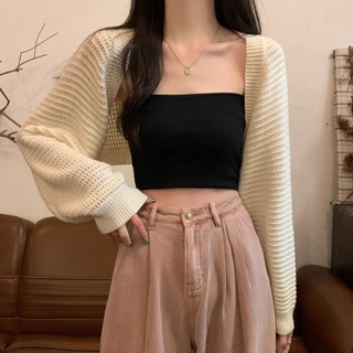 [FreeShip] Áo khoác Cardigan dệt kim dáng rộng Croptop, Áo Cardigan dáng ngắn tay dài chống nắng Hàn Quốc cho nữ OKM10