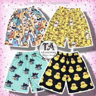 Size 38-85KG Quần Short lững Hoạt Hình Cartoon Cute hoạ tiết Vịt Vàng Đen- Vịt Pery Xanh - Quần đùi cotton mùa hè nam nữ