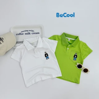 Áo Polo Cộc Tay W Gấu BECOOL, Áo Cộc tay Túi Thêu Gấu W Chất Cotton Cá Sấu Cho Bé Từ 10-27Kg