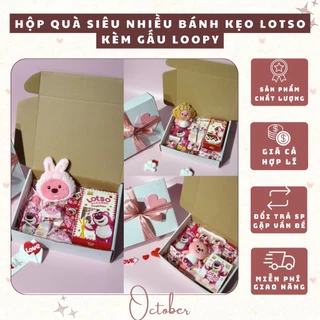 Hộp Quà Bánh Kẹo Lotso Cỡ Lớn Kèm Gấu Dâu, Gấu Loopy - Quà Sinh Nhật. Kỉ Niệm (Size 25x20x6)