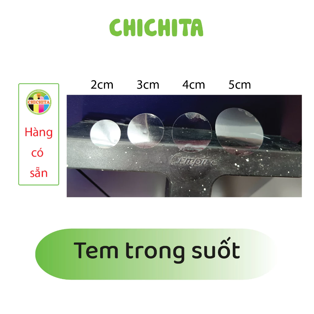 (Có sẵn) Set 100 tem niêm phong nilon trong suốt 2-5cm CHICHITA