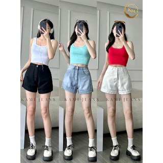 Quần short jean nữ lưng cao ống rộng hack dáng có bigsize ( X88 )