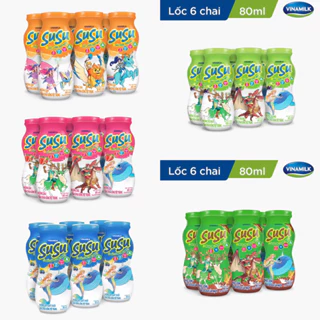 ĐỦ VỊ _ Lốc 6 Chai Sữa chua uống hương Cam/ Dâu/ Táo nho Vinamilk Susu/ Su Su 80ml