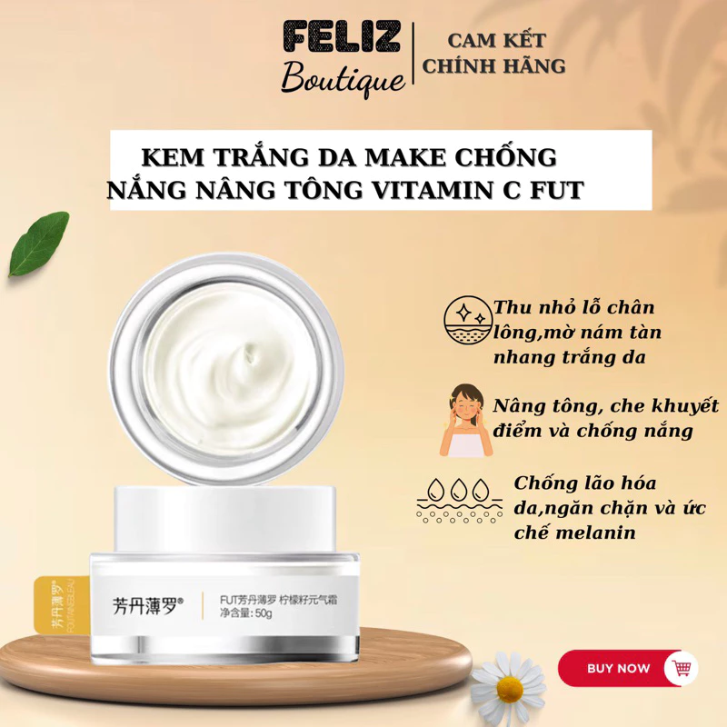 Kem Nâng Tông Chống Nắng FUT VTM C - Make UP Nâng Tông Trắng Da, Trẻ Hóa Da, Thông Thoáng, Không Bết Rít 50Gr