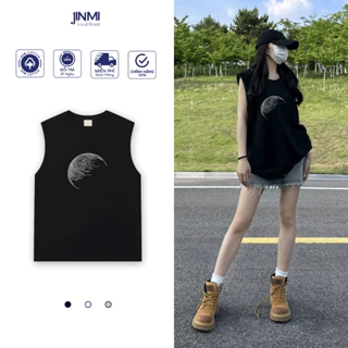 Áo Ba Lỗ Tank Top Nữ Jinmi Cotton 100% Dày Dặn in hình trăng khuyết Phong Cách Unisex JM55