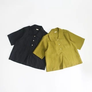 CHIE TOP - Áo linen nữ tay ngắn xẻ trụ có bâu - by Tháng Năm