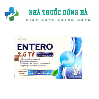 Men vi sinh Entero bổ sung 2,5 tỷ bào tử lợi khuẩn hỗ trợ tiêu hóa khỏe - Hộp 20 ống