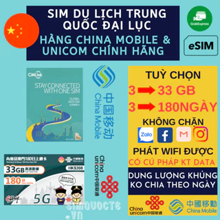Sim Du Lịch Trung Quốc Tốc Độ Cao Nhiều gói data Không chặn Facebook Google do China Mobile và China Unicom sản xuất