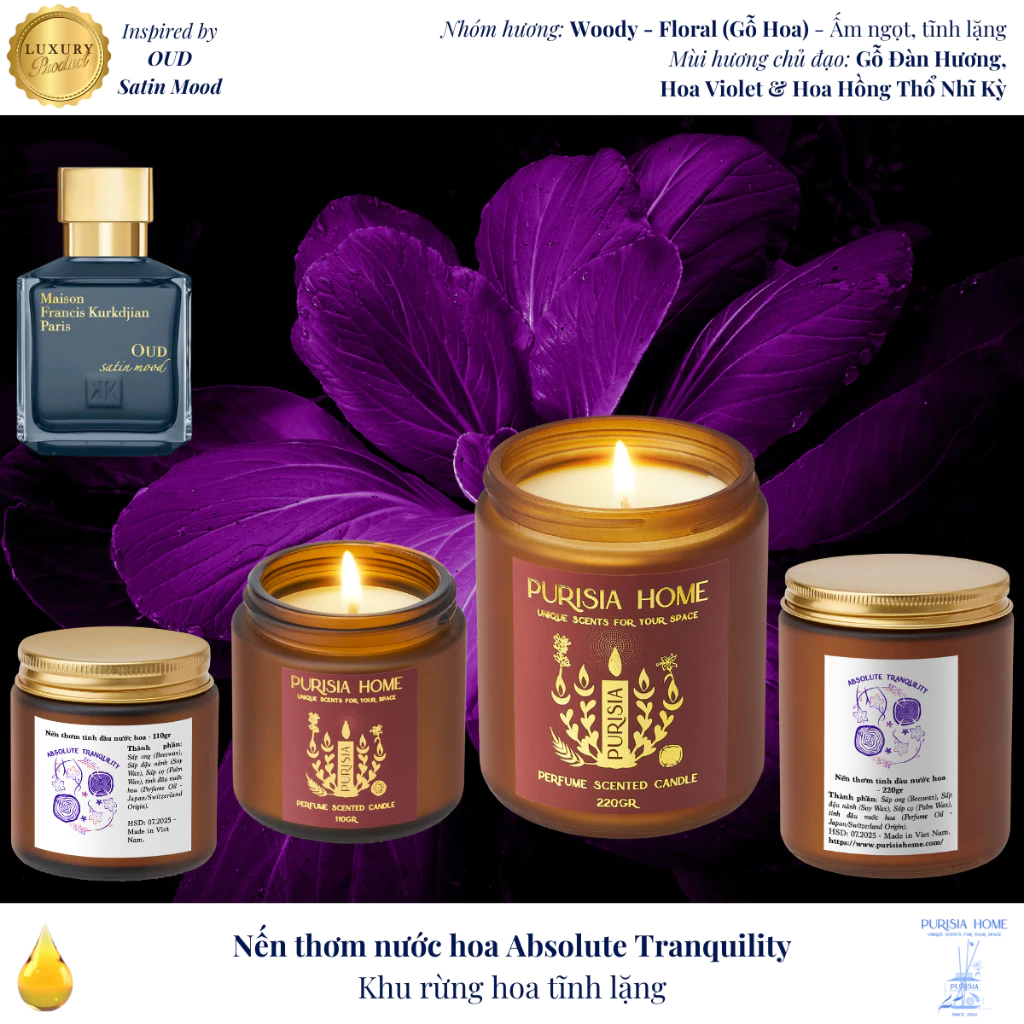 (110gr/220gr) Absolute Tranquility - Nến thơm nước hoa cao cấp, mùi hương thư giãn - Khu Rừng Hoa Tĩnh Lặng