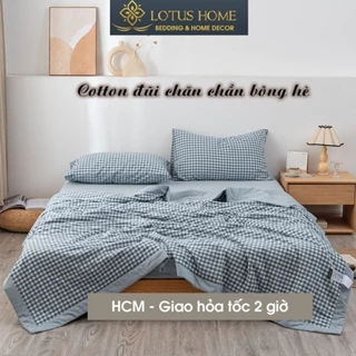 Bộ chăn ga gối Cotton Đũi 4 món Caro chăn chần bông hè decor phòng ngủ Vintage M4 M6 M8 Lotus Home