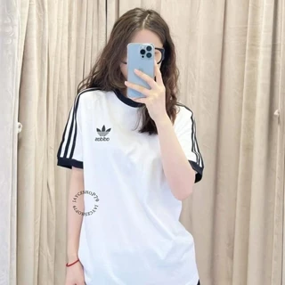 Áo Phông Adidas Bo Viền Logo Thêu Chất Liệu Cotton  - Áo Thun Nam Nữ Phong Cách Boy Phố Hott Trend 2024