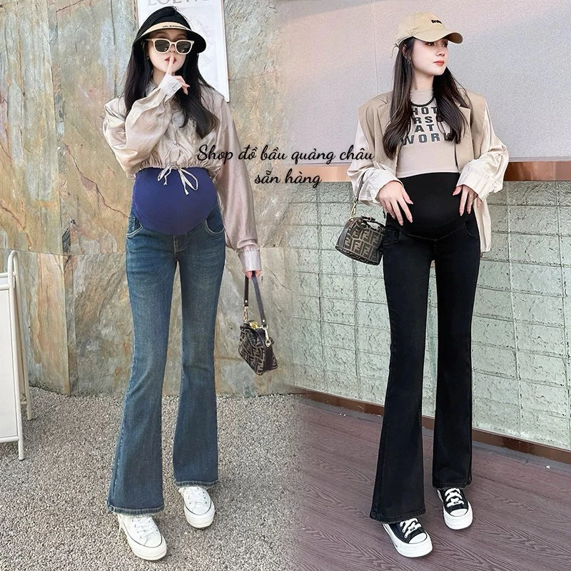 Quần jeans bầu ống loe dáng dài siêu xinh cho mẹ bầu( hàng quảng châu 40-80kg, form dài 103-106)