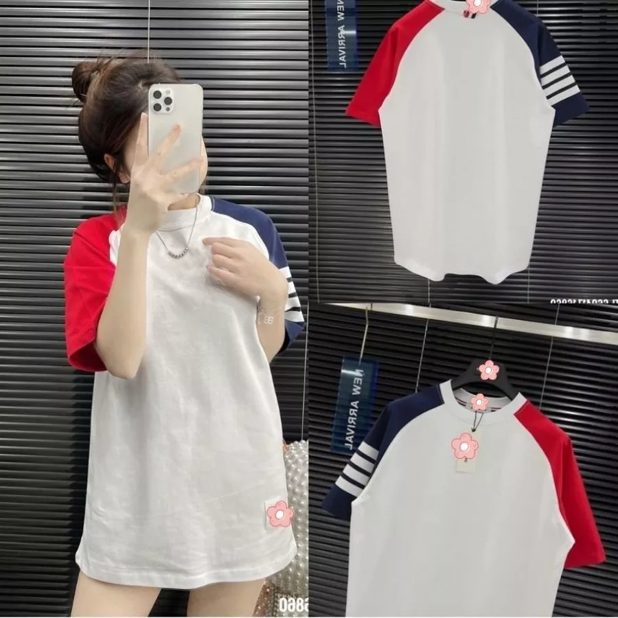 🔥Sale Sốc🔥 Áo Thun Thom Browne 4 Sọc Phối Màu Đỏ Xanh Hot Hit 2024, Áo Cộc Thom Trend 2024 Nam Nữ Chất Thun Thoáng Mát