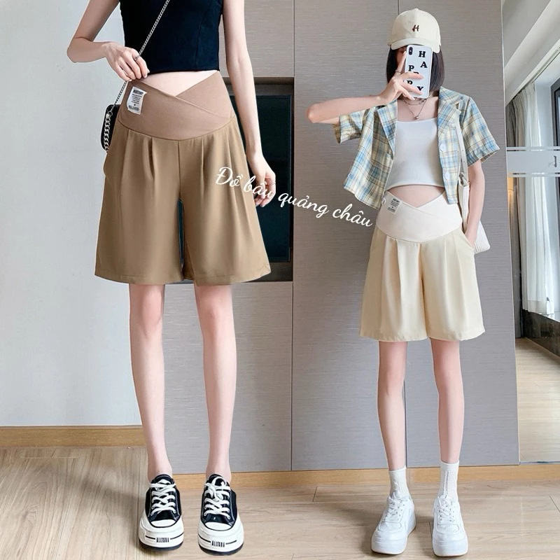 Quần bầu , quần short lửng cạp chéo mềm đẹp cho mẹ bầu