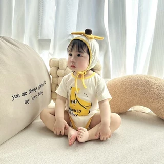 (HÀNG CÓ SẴN ) Set bộ bodysuit cover ikii Chuối vàng kèm mũ cho em bé Hàn Quốc 5-13kg dễ thương cute Cho Bé