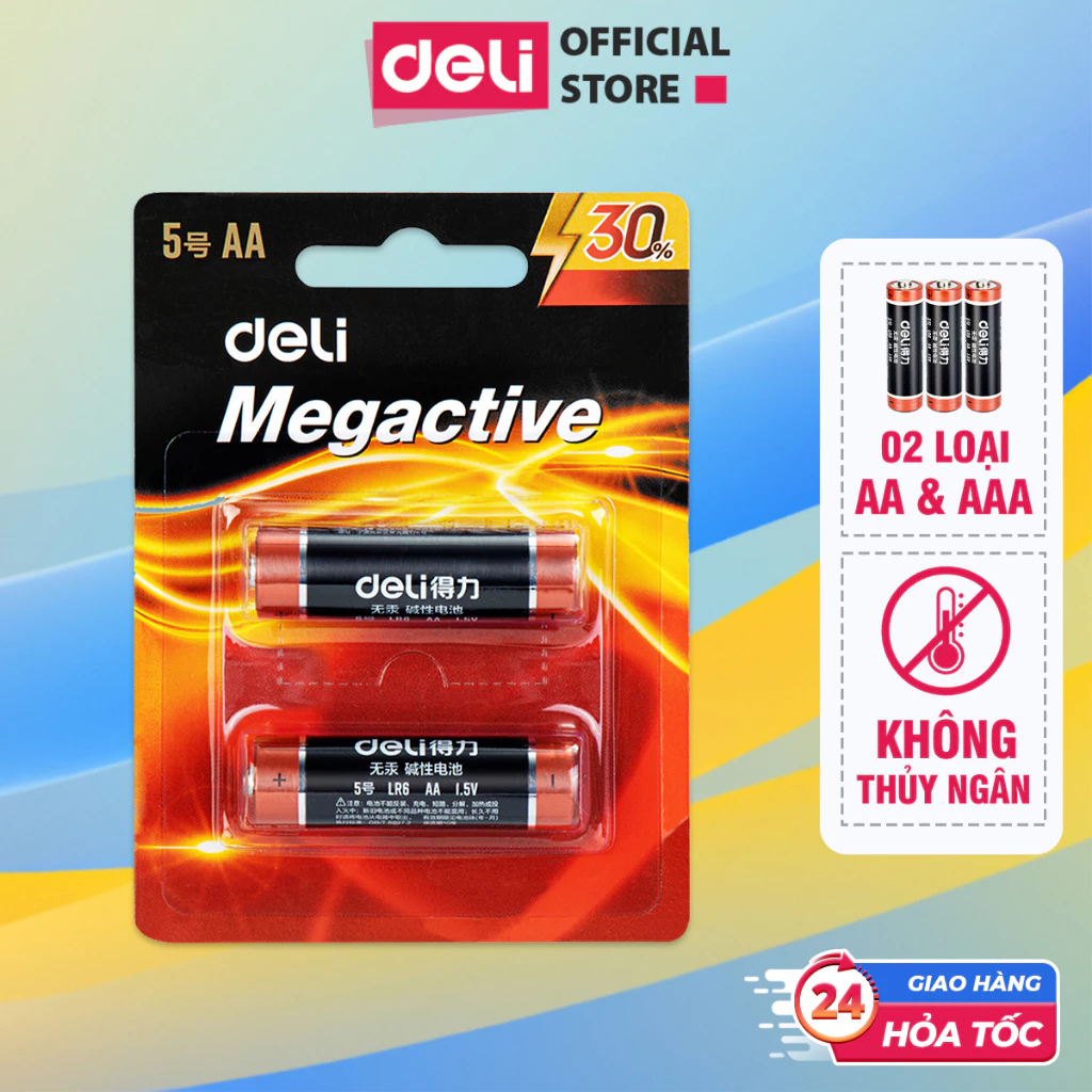 Pin Kiềm Akaline DELI Megactive - Pin 2A 3A Pin Tiểu Pin Đũa Không Chứa Thủy Ngân Dung Lượng Lớn
