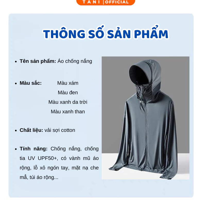 Áo Chống Nắng Nam TANI Thoáng Mát Chống Tia UV Cao Cấp