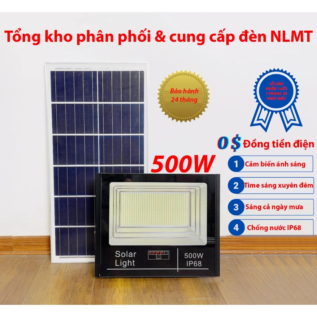Đèn pha năng lượng mặt trời 500W vỏ nhôm