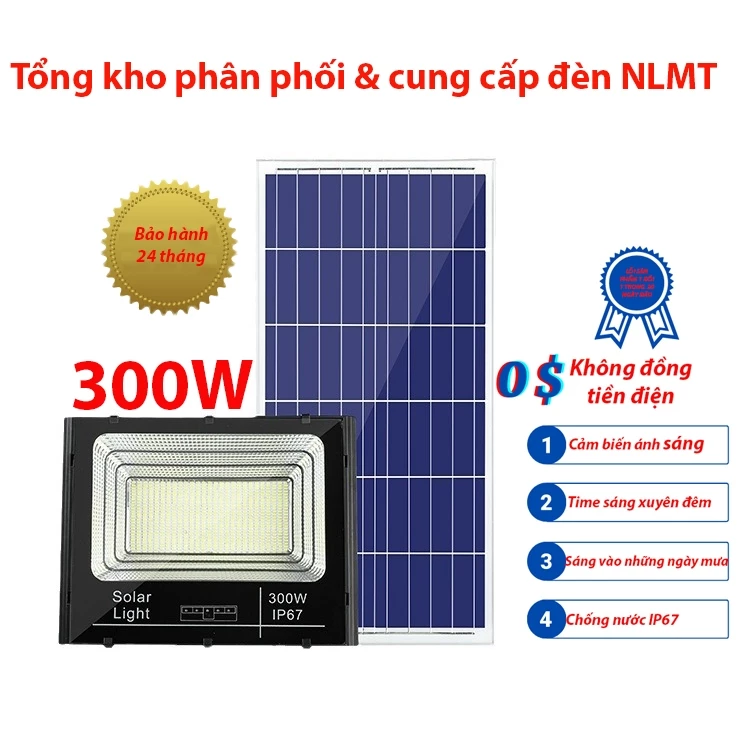 Đèn pha năng lượng mặt trời 300W vỏ nhôm