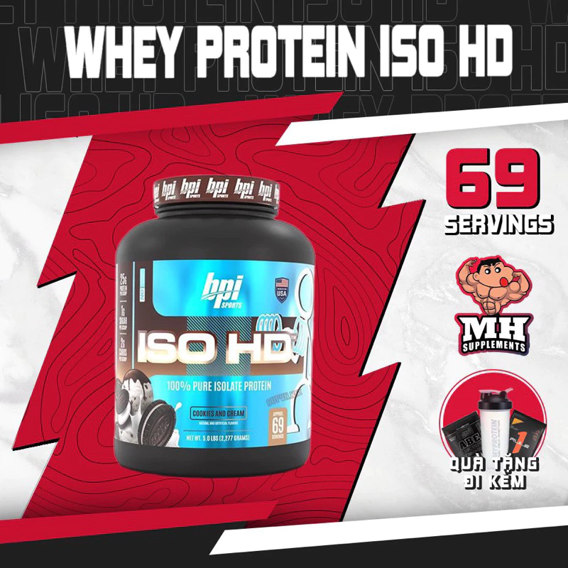 SỮA WHEY HỖ TRỢ TĂNG CƠ BẮP - BPI ISO HD 100% PURE ISOLATE PROTEIN 69 LẦN DÙNG