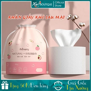 Combo 5 Khăn Mặt Khô Animerry, Túi Rút Màu Hồng Anh Đào Chất Cotton Dùng 1 Lần, Tẩy Trang Siêu Dai