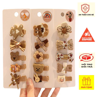 Set 5 kẹp tóc mái, kẹp tóc mini cho bé gái từ 0-3 tuổi phong cách vintage cực đáng yêu BK019