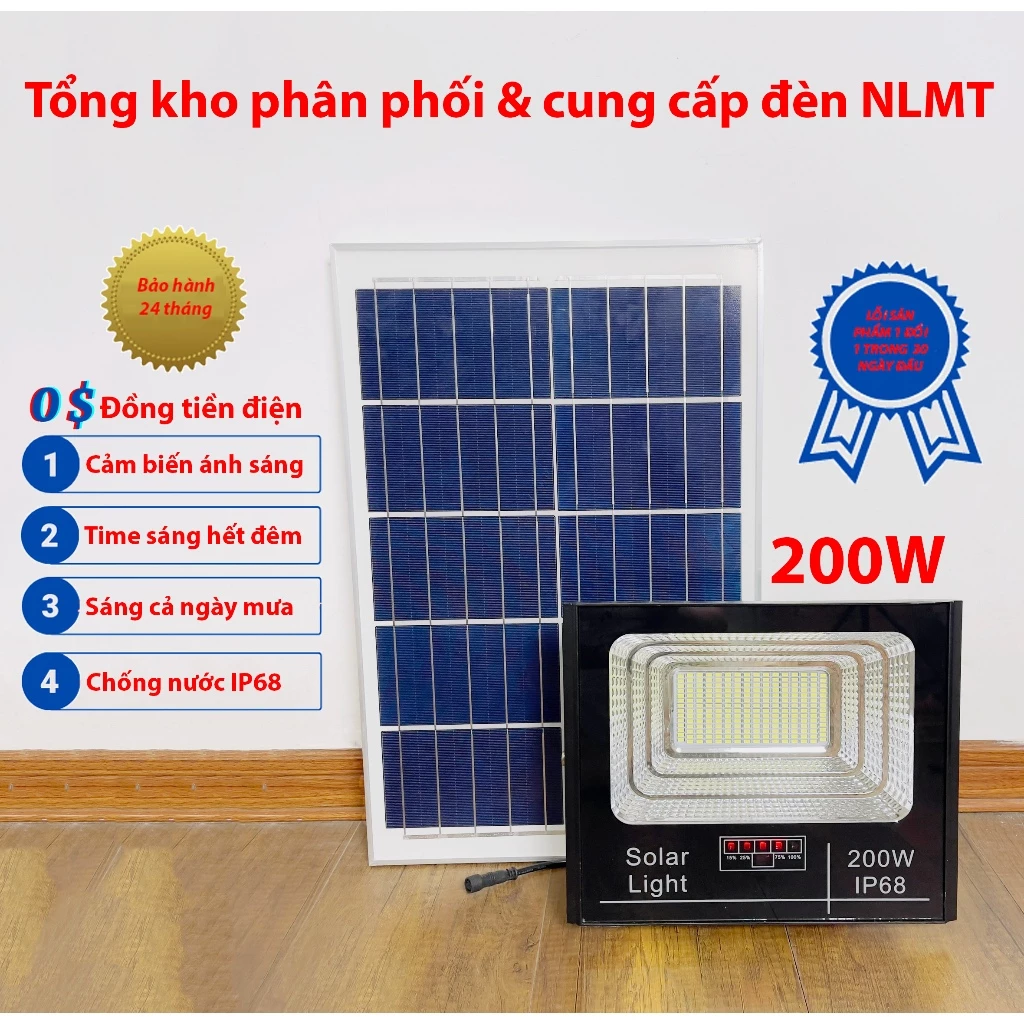 Đèn pha năng lượng mặt trời 200W vỏ nhôm