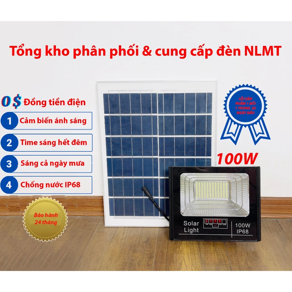 Đèn pha năng lượng mặt trời 100W vỏ nhôm