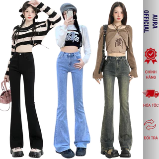 Quần jeans nữ ống loe Avocado chất jean dày dặn co giãn ôm eo, quần bò ống loe nữ cạp cao bigsize