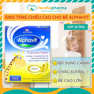 Siro tăng chiều cao cho bé alphavit canxi nano bổ sung canxi chắc khỏe xương răng cải thiện còi xương hộp 20 ống TPN8.14