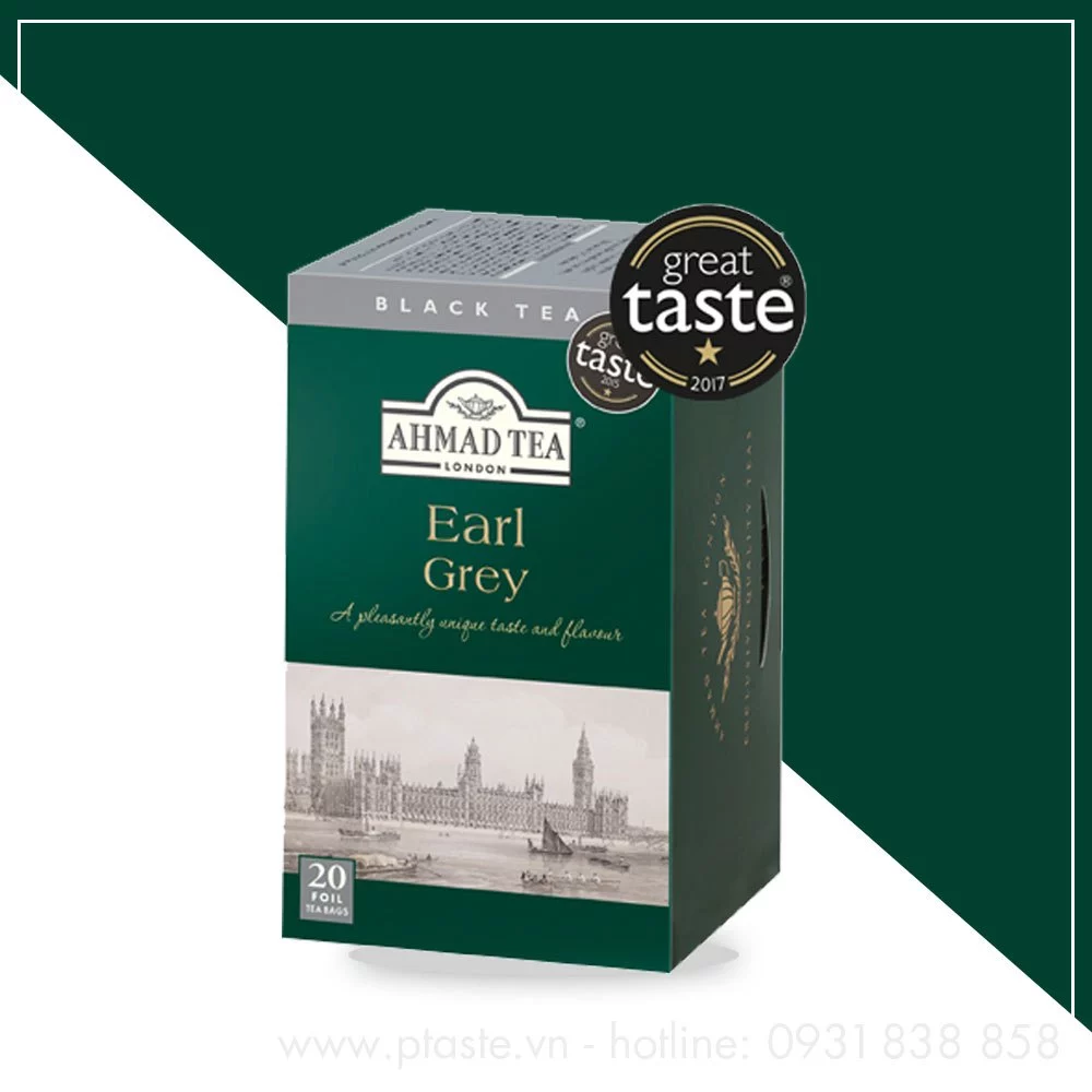 Trà Túi Lọc Earl Grey - Trà Bá Tước - Trà Đen Ahmad Hộp Giấy Túi Lọc Bao Thiếc 40g (20 túi x 2g)