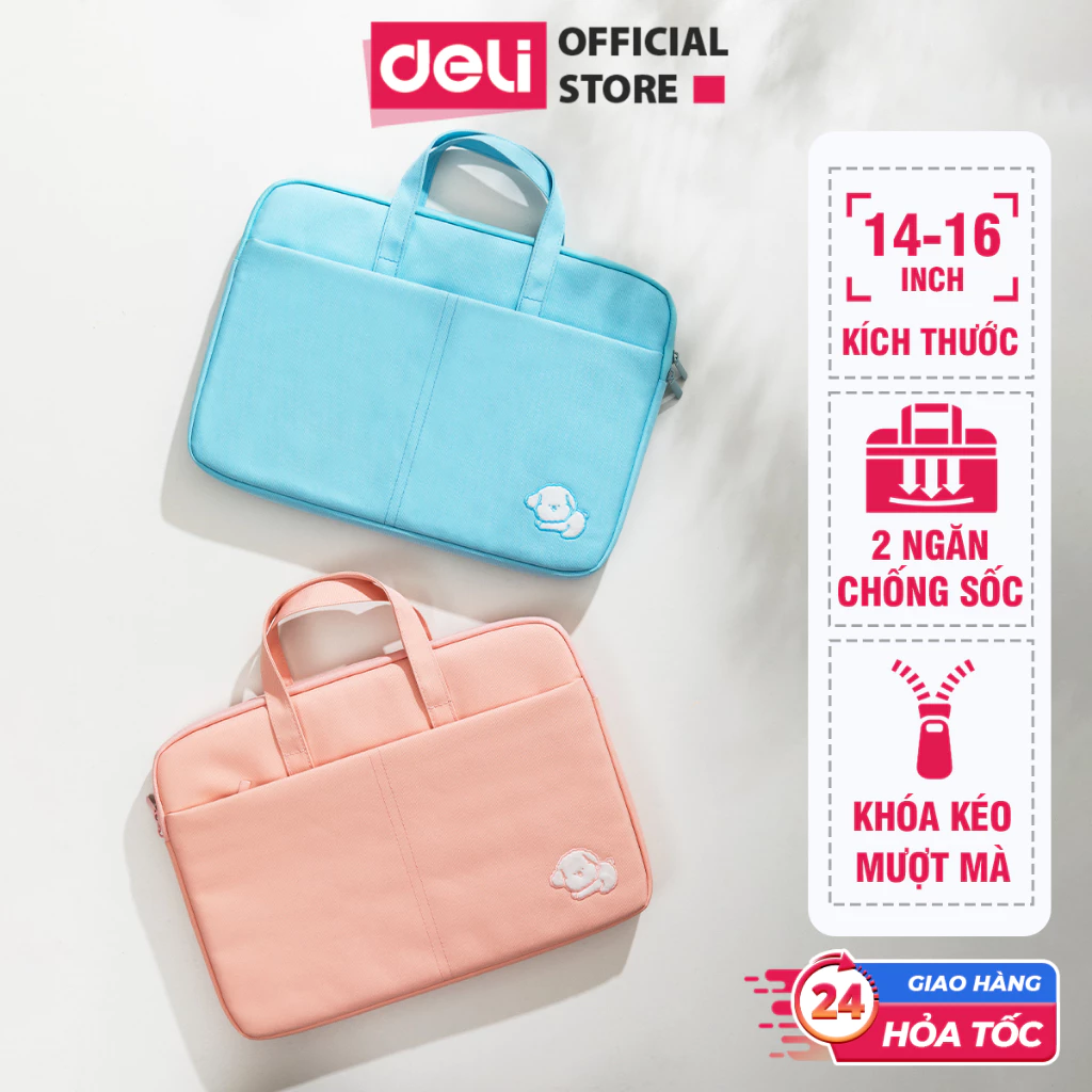 Túi Đựng Laptop Deli 14-16 inch Thiết Kế 2 Ngăn Chống Sốc, Khóa Kéo Mượt Mà, Đựng Tài Liệu, Giấy Tờ, Dễ Dàng Mang Đi HCM