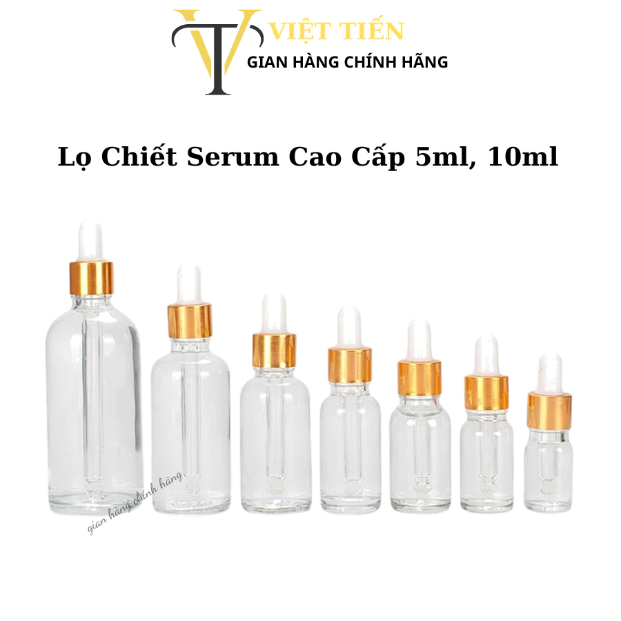 Lọ Chiết Tinh Chất Serum Nắp Vàng Cao Cấp 5ml 10ml I Dùng Đựng Serum, Tinh Chất, Tinh Dầu, Mĩ Phẩm Du Lịch