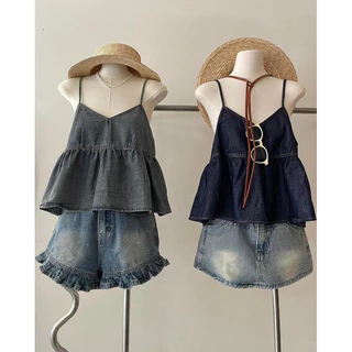 Florence- Áo peplum hai dây denim (2 màu: đậm và nhạt)