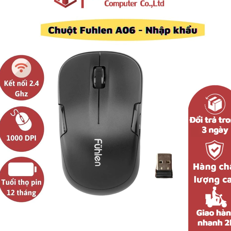 Chuột Máy Tính không dây Fuhlen A06 nhập khẩu - Hàng chính hãng - Bảo hành 12 tháng đổi mới
