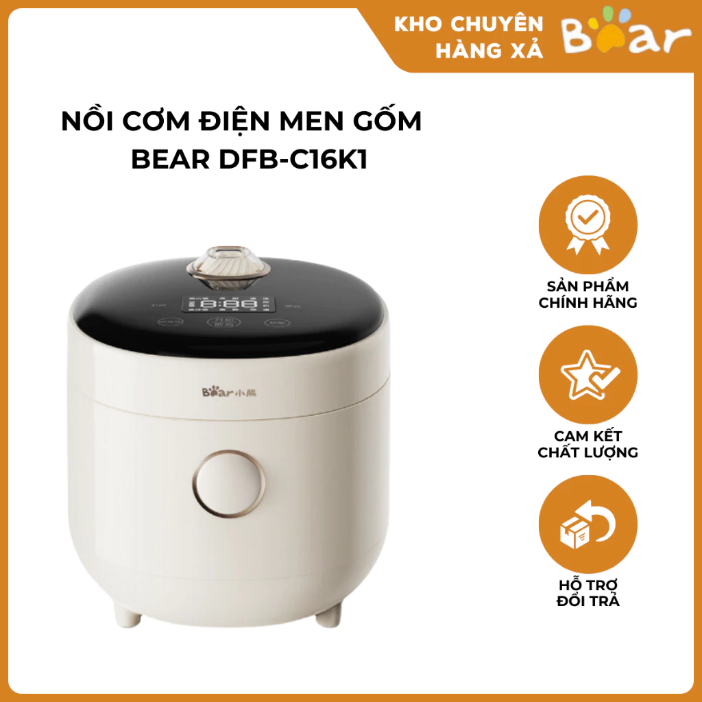 Nồi Cơm Điện Men Gốm Chống Dính Mini Tiện Lợi Bear DFB-C16K1 Dung Tích 1,6L