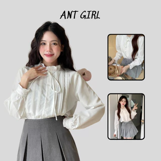 Áo Sơ Mi Trắng AntGirl Kiểu Xếp Ly , Áo SơMi Nữ Form Dáng Vừa , Áo Somi  Dài Tay Tiểu Thư Điệu_FG055