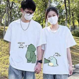 Áo Thun Nữ, Áo Phông Unisex cặp đôi khủng long 100% Chất Cotton Thoáng Mát  Cho Nam Nữ tb1026