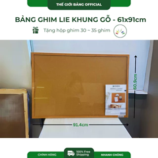 [HCM] Bảng Ghim Lie Khung Gỗ - 60.9x91.4cm - Tặng Hộp Đinh Ghim - Bảng Ghim Bần- Bảng Ghim Thông Báo