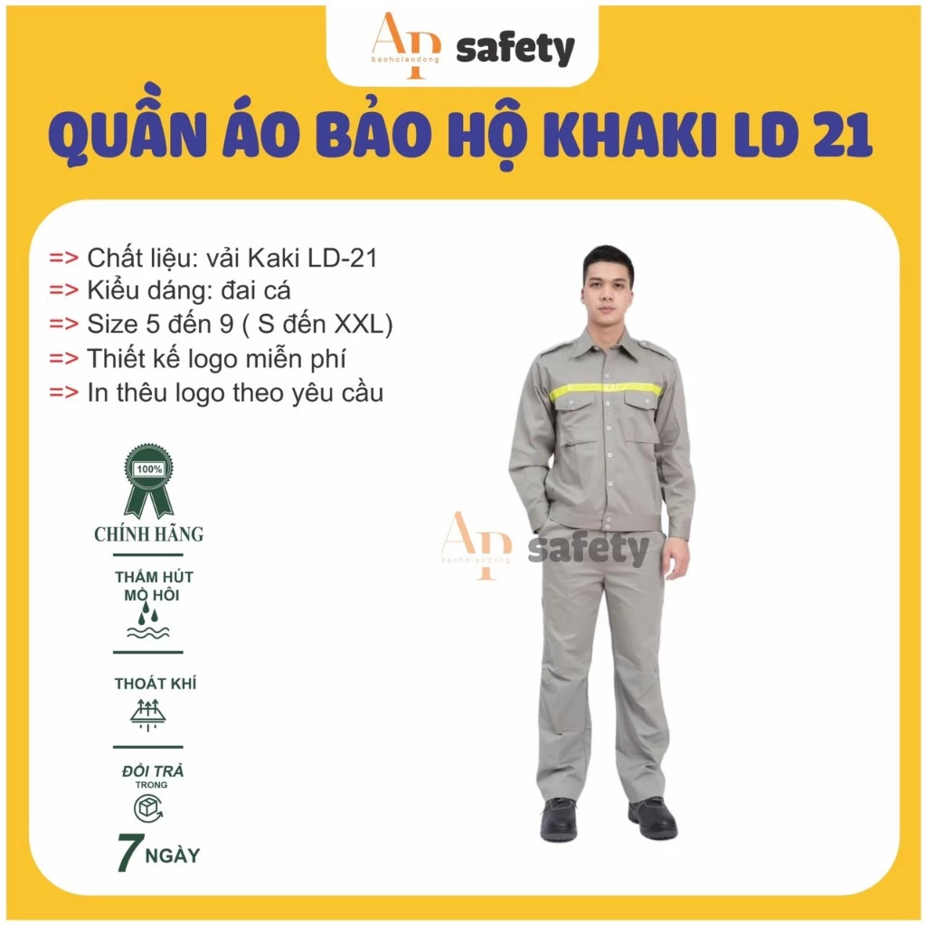 Quần áo bảo hộ ã AP02 có may phản quang màu vàng 2.5 cm.