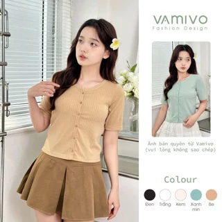 Áo thun kiểu nữ ATK15, áo tay ngắn thun tăm to 100% cotton thương hiệu Vamivo